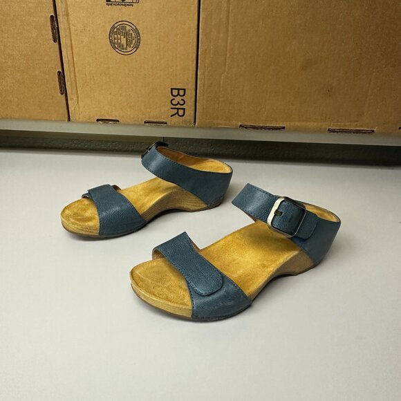 Dansko Tanya Wedge Sandals - blue/tan - size 40 - Picture 3 of 6